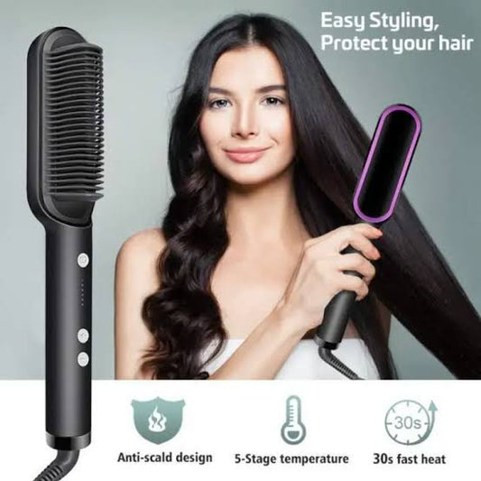 Hair Straightener Heated Comb for Curling iron Hair| Anti-Scald Curly Straightening Brush| Ceramic Comb PTC 5 Ceramic Hair Straightener Brush Beard| Negative Ion Fast Heating Comb Straightener